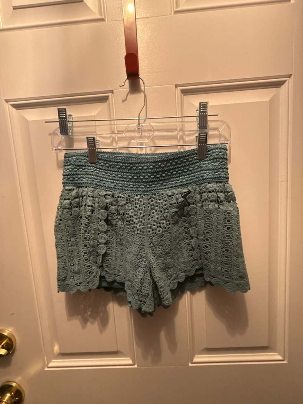 Rewind Women's Size S Teal Crochet Lace High Waisted Shorts
